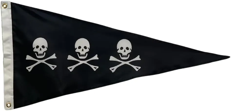 12x36" Chris Condent Pirate Flag, Pennant for Boat, Fun Pirate Flag for Boating or Nautical decoration, Double-Sided All Weather Nylon for Outdoor Use