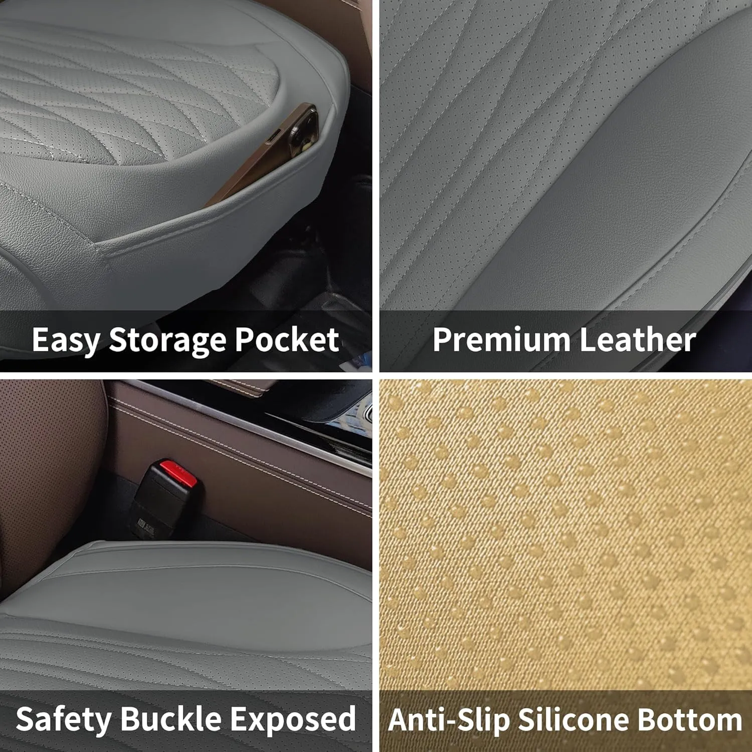 2 Pack Leather Front Car Seat Covers - Bottom Seat Covers for Cars,Driver Car Seat Cover Luxury Seat Protectors Waterproof,Full Wrap for Most Vehicles,Sedan,Truck,SUV (Gray)