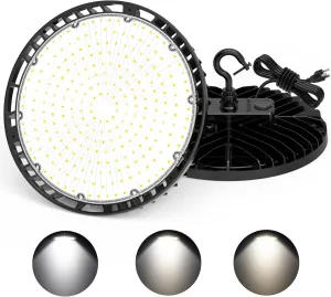 2 Pack LED High Bay Light 150W 120W 90W Adjustable with AC120V Plug, Dimmable UFO High Bay LED Shop Light 4500K 5000K 5700K Selectable, Commercial Bay Lighting for Garage Warehouse, ETL&DLC Listed