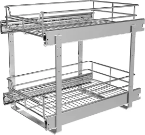 2-Tier Cabinet Pull Out Shelves (14"W x 22"D), Slide Out Shelves for Kitchen Cabinets, Metal Under Cabinet Roll Out Shelf