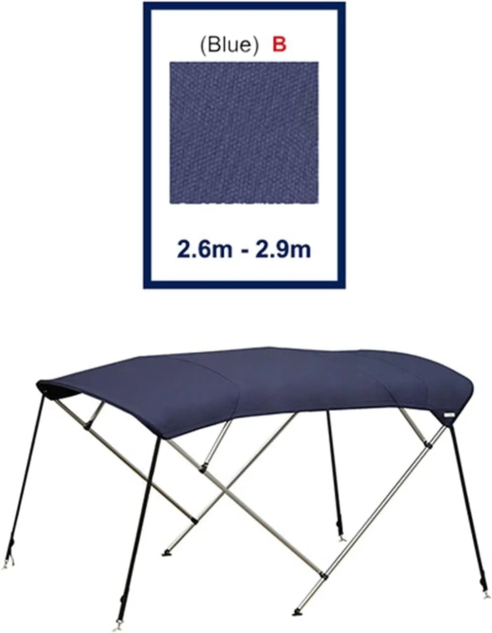 4 Bow Biminii 1.5-2.9m 25mm Aluminium Tube Marine Grade Boat-Cover Top Canopy Water Sun Proof UV Protection Blue (Color : 2.6m 2.9m Blue)