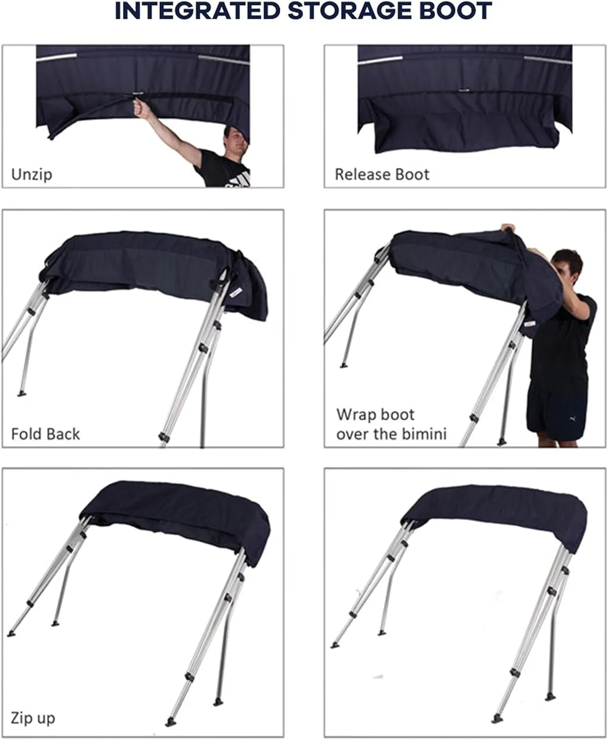 4 Bow Biminii 1.5-2.9m 25mm Aluminium Tube Marine Grade Boat-Cover Top Canopy Water Sun Proof UV Protection Blue (Color : 2.6m 2.9m Blue)