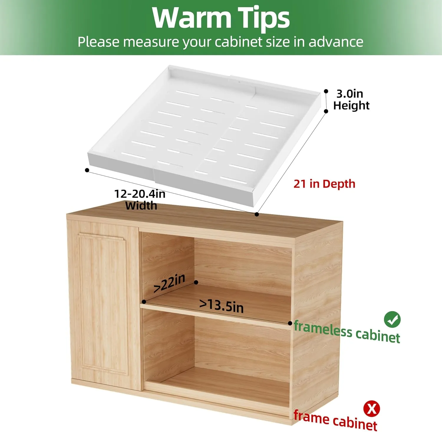 4 Pack Expandable Pull Out Cabinet Organizer, 21'' Deep Pull Out Drawers for Cabinet, Upgrade 3 Slide Rails Sliding Drawers for Cabinet with Adhesive Nano Film (White)