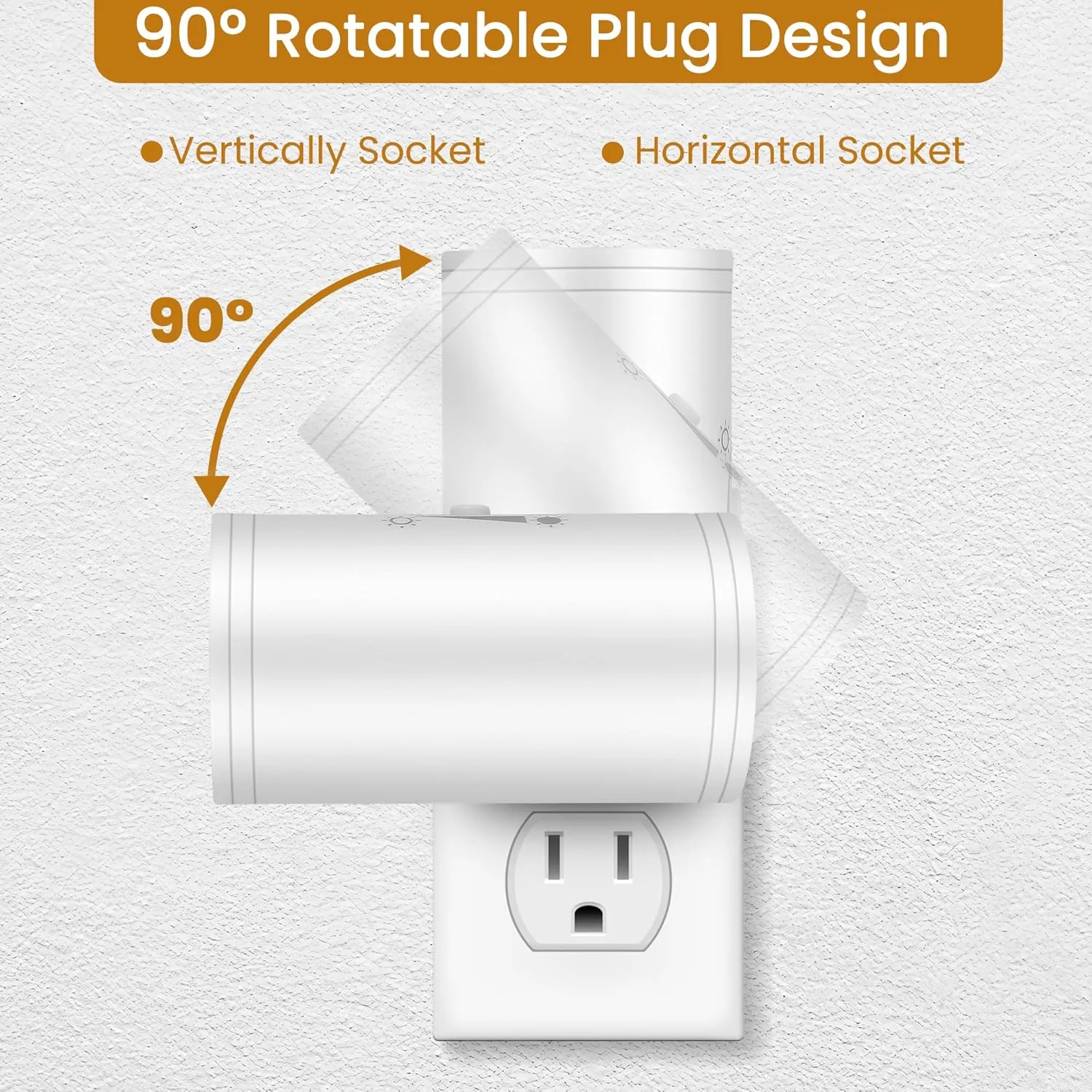 4 Pack LED Wall Plug-in Night Light with Dusk to Dawn Sensor, 5000K Daylight White, Dimmable 0-300LM, Adjustable Rotating Lamp for Bedroom, Bathroom, Kitchen, Hallway (Auto On/Off, Wall Outlet)