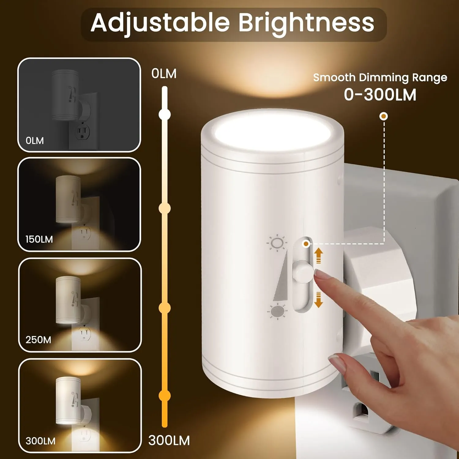 4 Pack LED Wall Plug-in Night Light with Dusk to Dawn Sensor, 5000K Daylight White, Dimmable 0-300LM, Adjustable Rotating Lamp for Bedroom, Bathroom, Kitchen, Hallway (Auto On/Off, Wall Outlet)