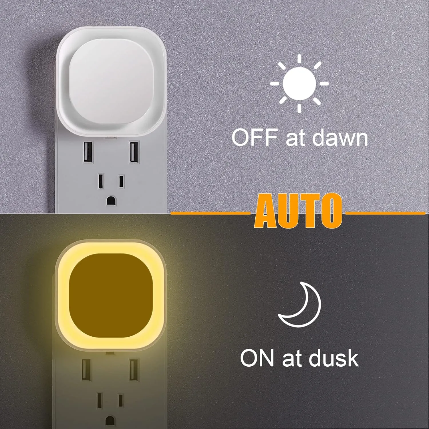4 Pack Plug in Dimmable Night Lights, Soft Warm White, Auto Dusk to Dawn Sensor, Square Nightlights for Bathroom, Hallway, Stairs, Kitchen, Bedroom, Garage