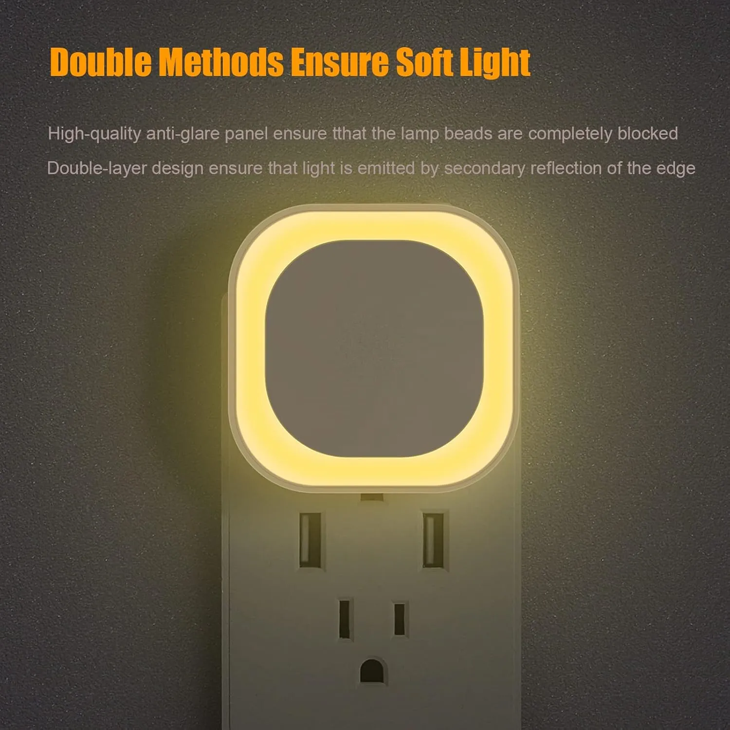 4 Pack Plug in Dimmable Night Lights, Soft Warm White, Auto Dusk to Dawn Sensor, Square Nightlights for Bathroom, Hallway, Stairs, Kitchen, Bedroom, Garage