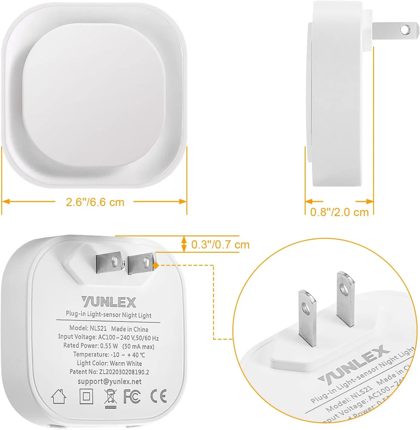 4 Pack Plug in Dimmable Night Lights, Soft Warm White, Auto Dusk to Dawn Sensor, Square Nightlights for Bathroom, Hallway, Stairs, Kitchen, Bedroom, Garage
