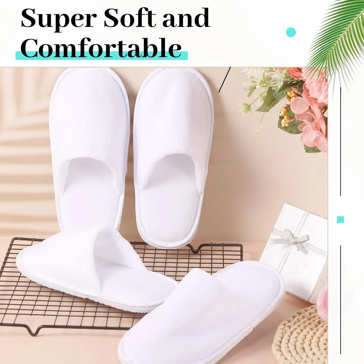 6 Pairs Kids Disposable Slippers Non Slip Closed Toe Spa Slippers Comfortable House Spa Indoor Outdoor for 4-12 Years Old Boys Girls Party Hotel Travel(White,Medium)