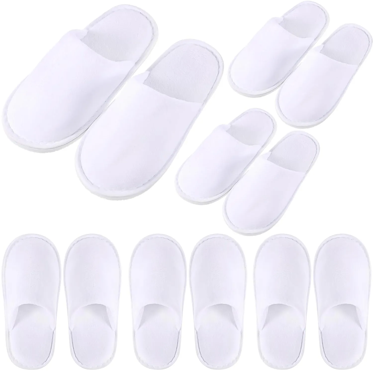 6 Pairs Kids Disposable Slippers Non Slip Closed Toe Spa Slippers Comfortable House Spa Indoor Outdoor for 4-12 Years Old Boys Girls Party Hotel Travel(White,Medium)
