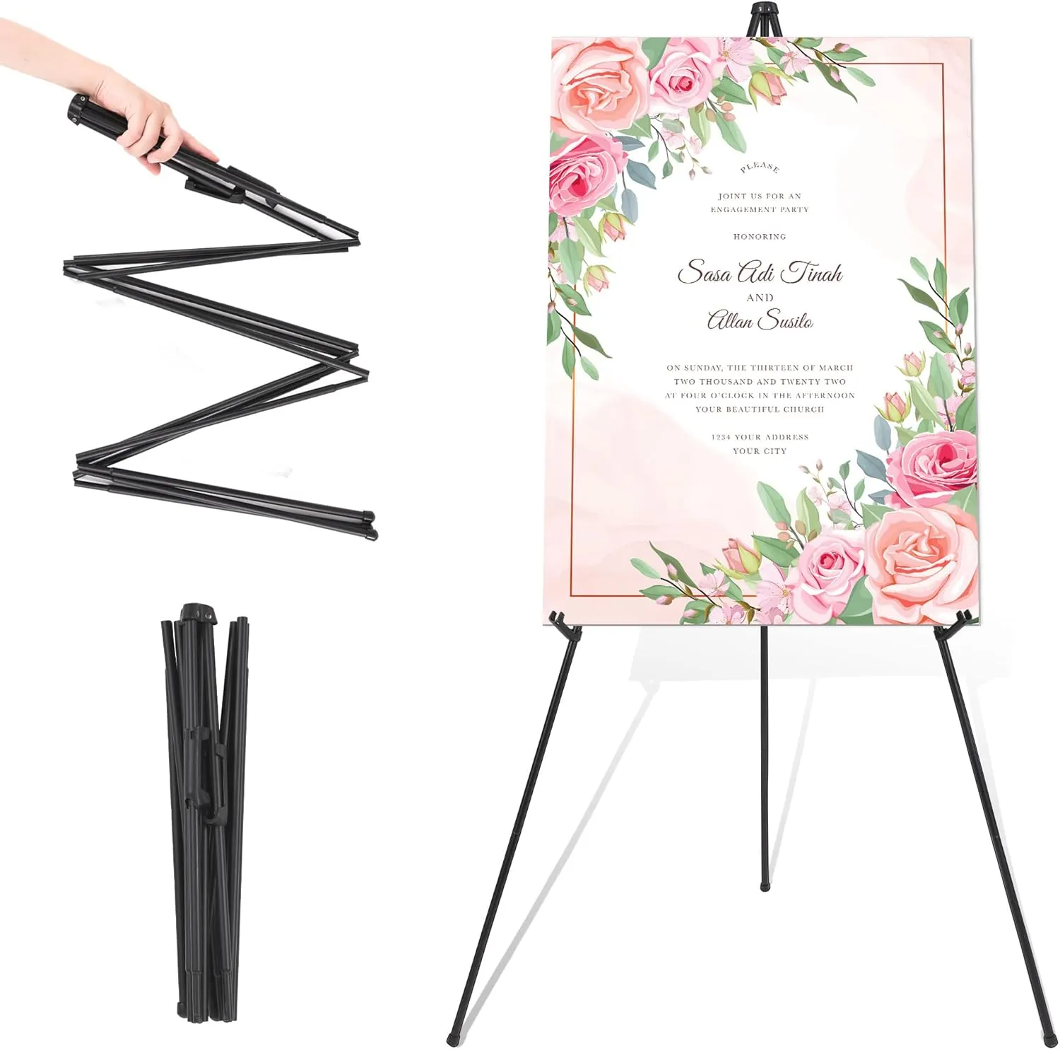 63'' Easel Stand for Wedding Sign & Poster Display Portable Art Easel for Floor Adjustable Metal Easel Black