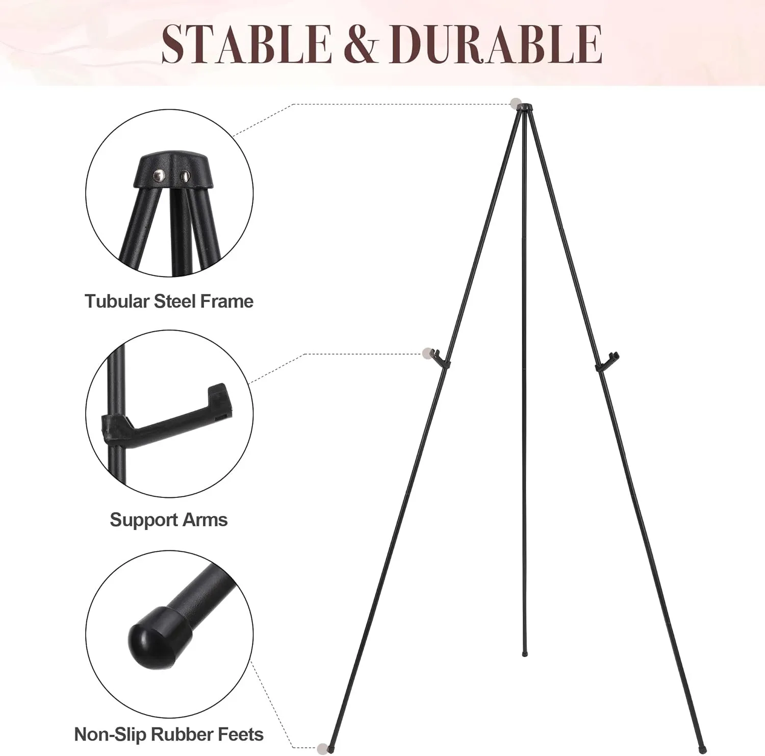 63'' Easel Stand for Wedding Sign & Poster Display Portable Art Easel for Floor Adjustable Metal Easel Black