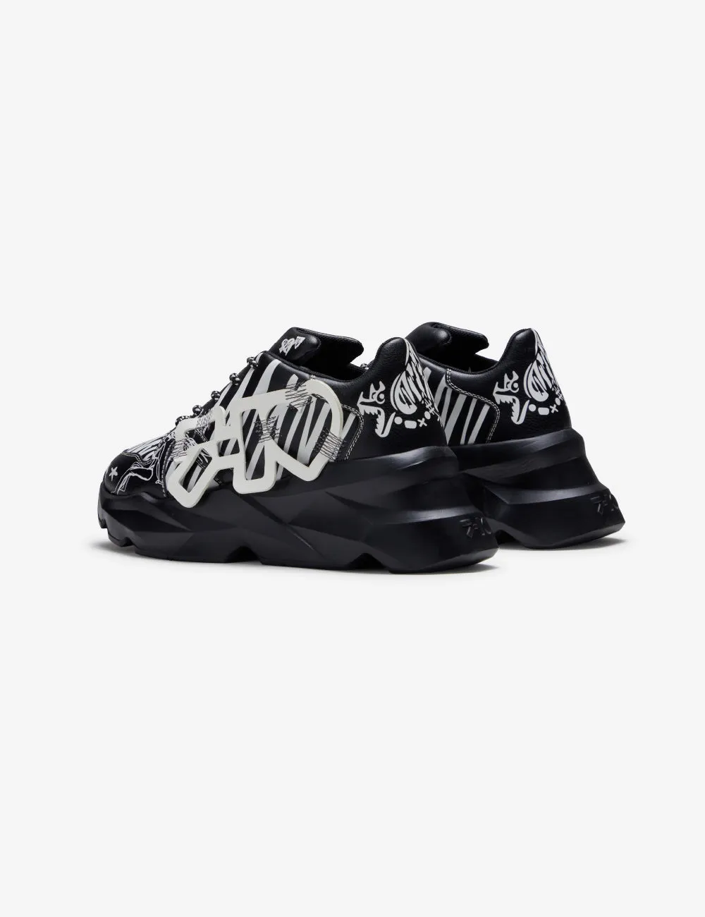 728 Black Graphic Chunky Sneakers