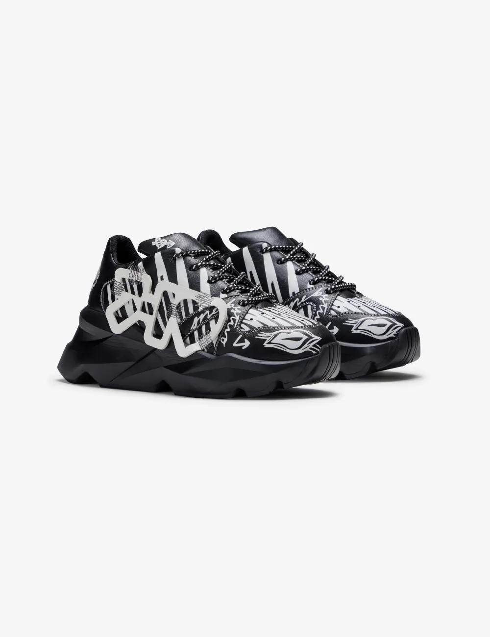 728 Black Graphic Chunky Sneakers