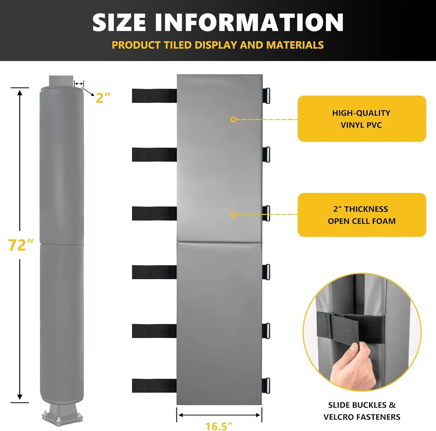 72" Tall Basketball Pole Pad, All-Weather Round Basketball Pole Padding Outdoor, 2" Thick Heavy Duty Wrap-Around Protective Pads for Adjustable & Fixed Height Basketball Hoop Poles