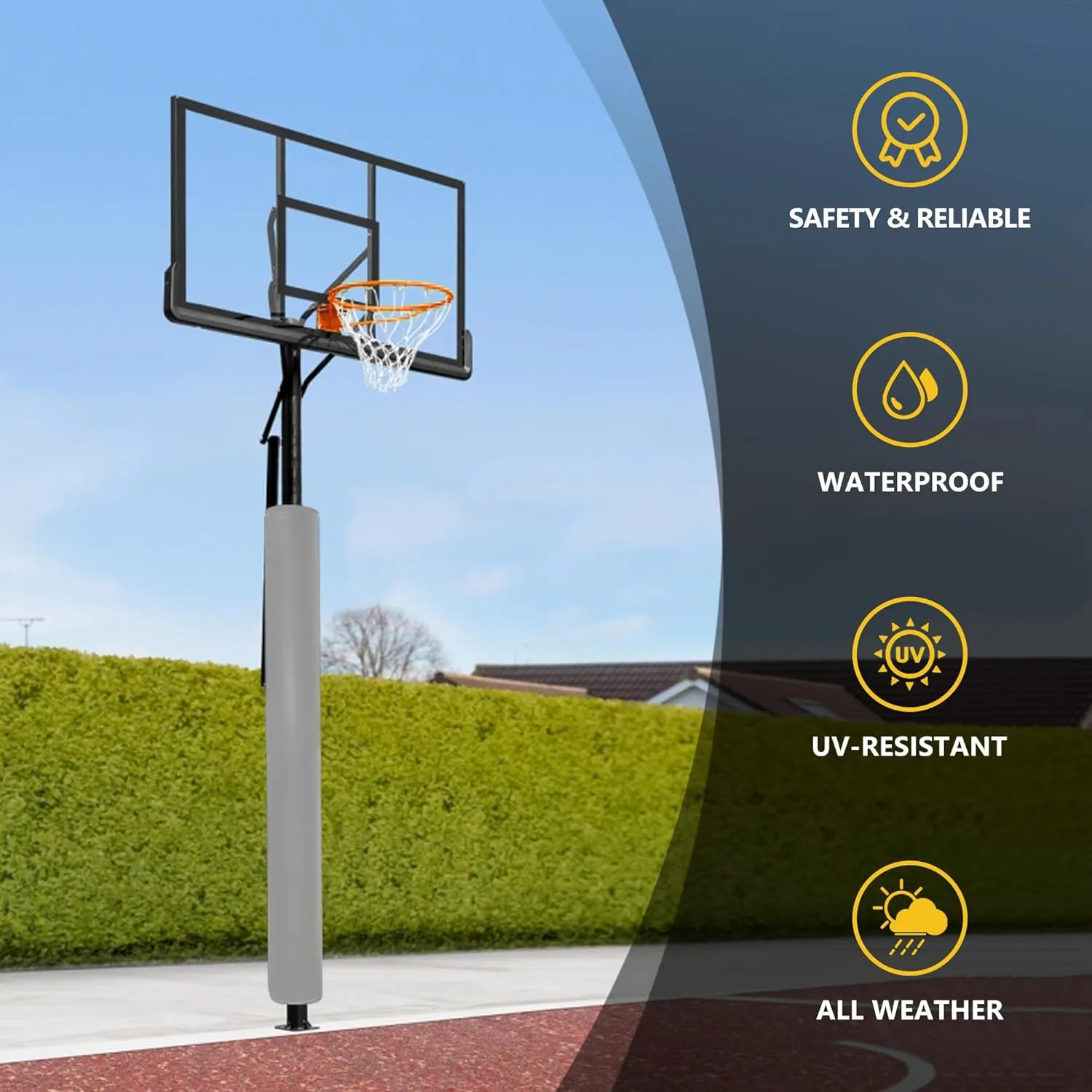 72" Tall Basketball Pole Pad, All-Weather Round Basketball Pole Padding Outdoor, 2" Thick Heavy Duty Wrap-Around Protective Pads for Adjustable & Fixed Height Basketball Hoop Poles