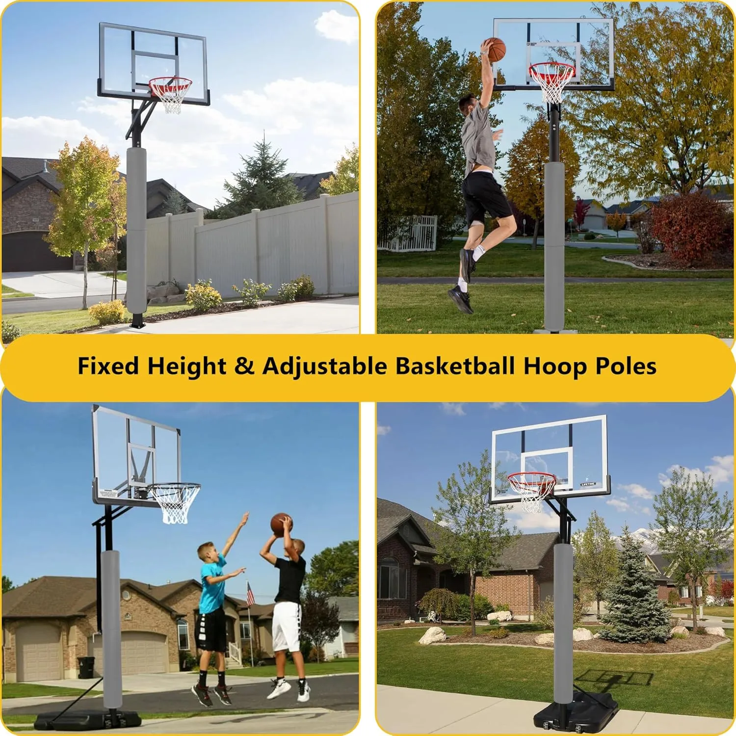 72" Tall Basketball Pole Pad, All-Weather Round Basketball Pole Padding Outdoor, 2" Thick Heavy Duty Wrap-Around Protective Pads for Adjustable & Fixed Height Basketball Hoop Poles