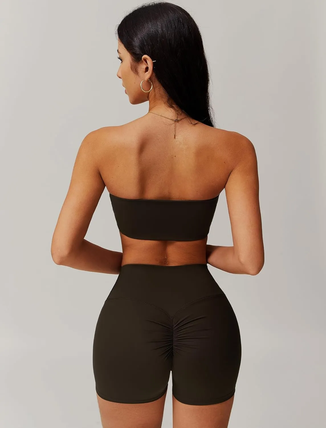 ABOCIW Women Workout Sets Bandeau Bralette Sports Bra Scrunch Butt Lifting High Waist Shorts 2 Piece Gym Yoga Outfits