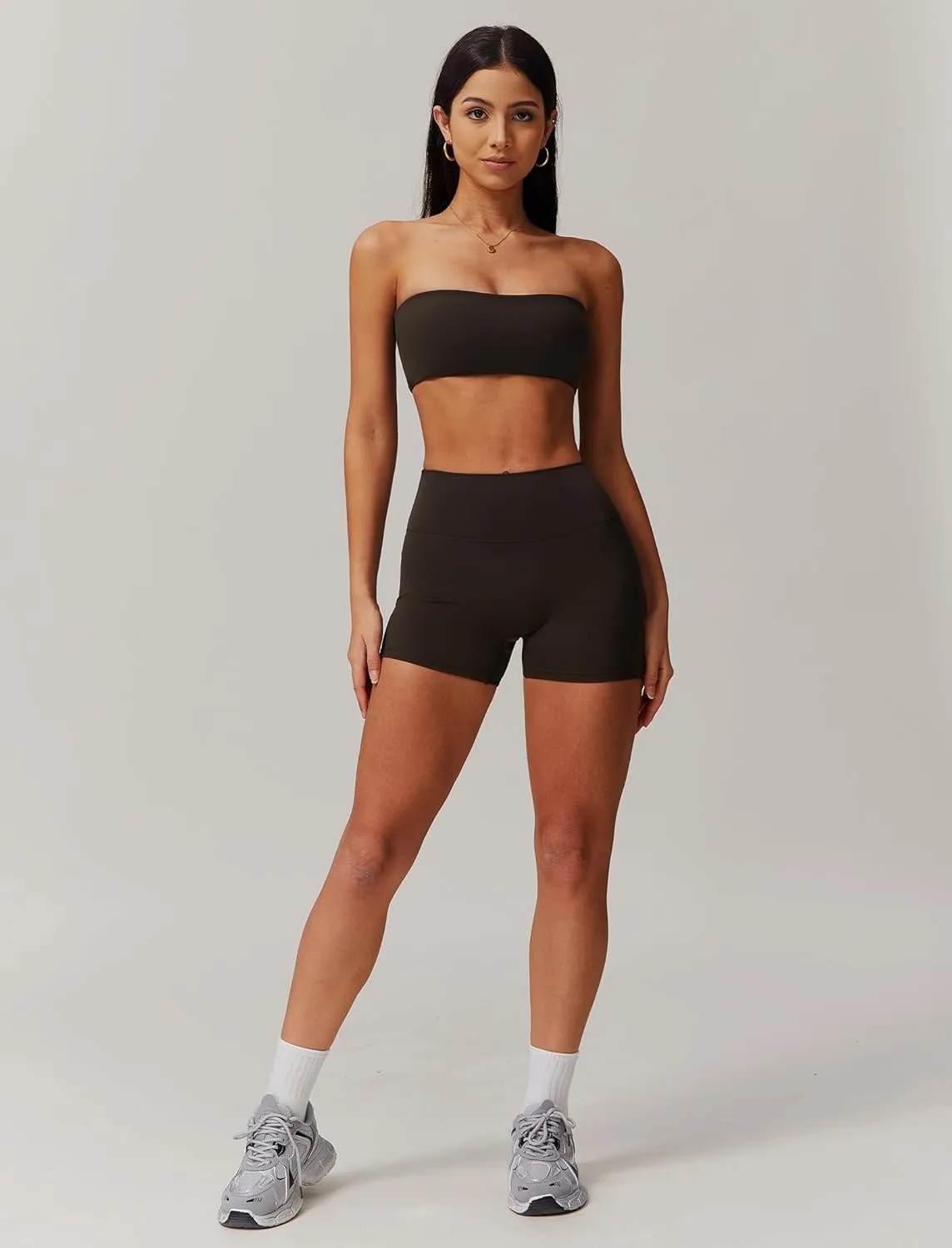 ABOCIW Women Workout Sets Bandeau Bralette Sports Bra Scrunch Butt Lifting High Waist Shorts 2 Piece Gym Yoga Outfits