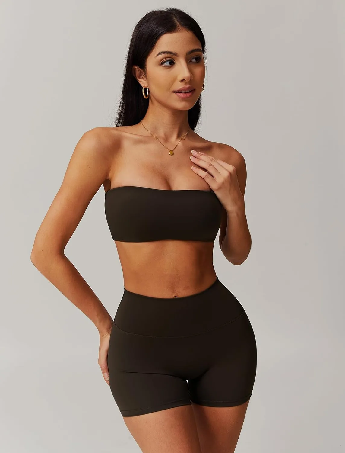 ABOCIW Women Workout Sets Bandeau Bralette Sports Bra Scrunch Butt Lifting High Waist Shorts 2 Piece Gym Yoga Outfits