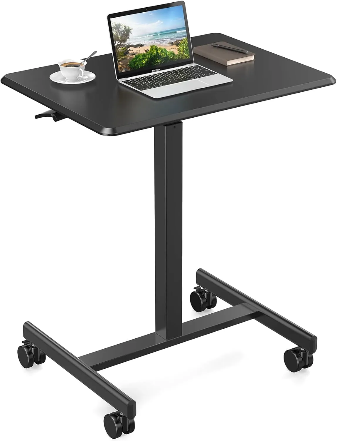 Adjustable Height Mobile Rolling Standing Desk for Home Office, Compact Design, Space-Saving, Durable Metal and Wood Construction, Black