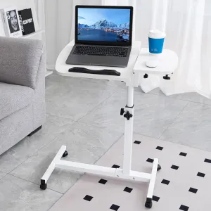 Adjustable Overbed Table with Wheels, Tilting Desktop, Rolling Laptop Desk for Bed, Sofa, or Hospital Use, Mobile Standing Desk for Laptop, Notebook, and Meals (White)