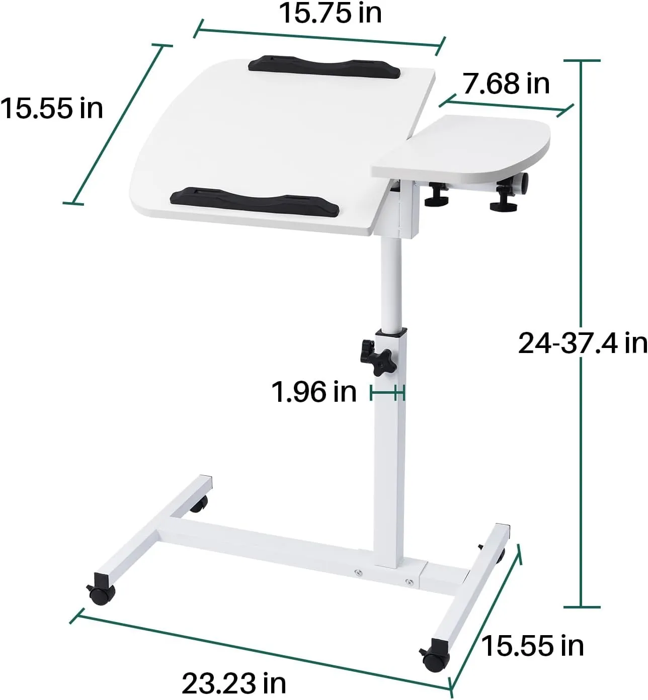Adjustable Overbed Table with Wheels, Tilting Desktop, Rolling Laptop Desk for Bed, Sofa, or Hospital Use, Mobile Standing Desk for Laptop, Notebook, and Meals (White)