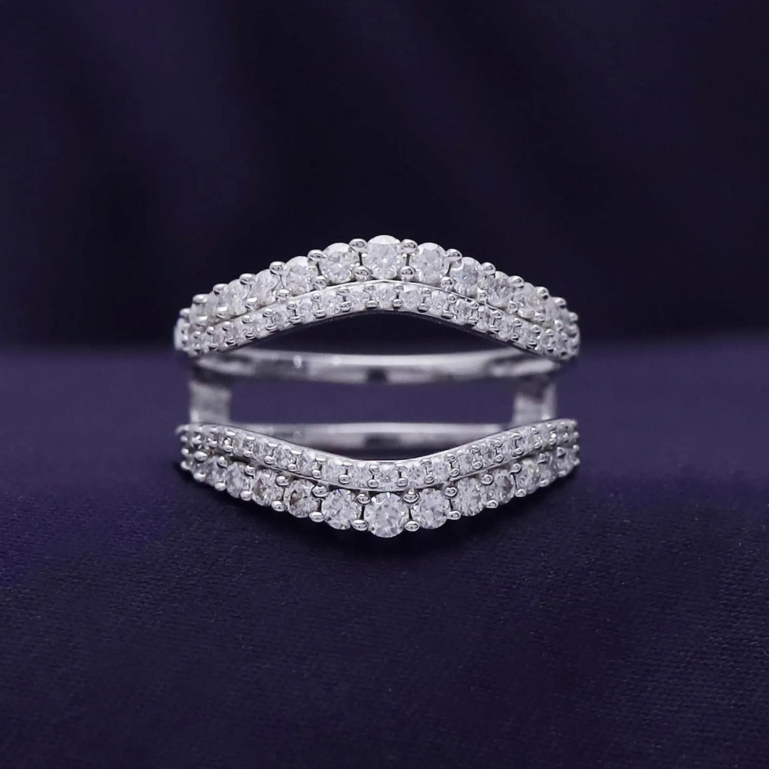 AFFY 1 Ct. Round Double Row Pave Set Curved Enhancer Guard Bridal Wedding Engagement Ring In 14K Gold Over Sterling Silver With Cubic Zirconia, Gift For Her