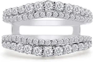 AFFY 1 Ct. Round Double Row Pave Set Curved Enhancer Guard Bridal Wedding Engagement Ring In 14K Gold Over Sterling Silver With Cubic Zirconia, Gift For Her