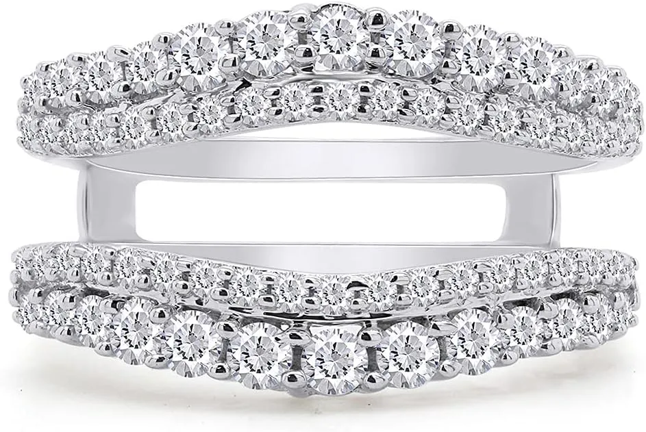 AFFY 1 Ct. Round Double Row Pave Set Curved Enhancer Guard Bridal Wedding Engagement Ring In 14K Gold Over Sterling Silver With Cubic Zirconia, Gift For Her