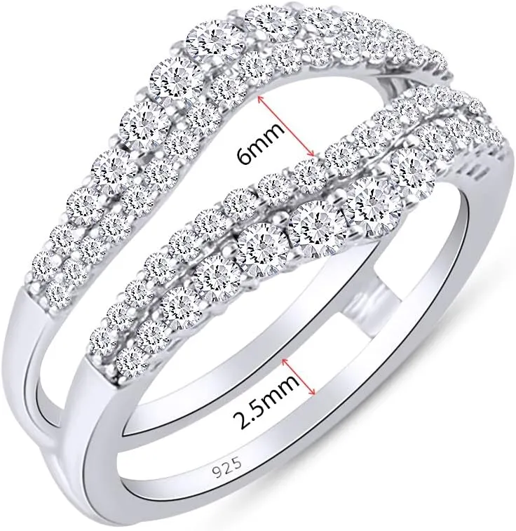 AFFY 1 Ct. Round Double Row Pave Set Curved Enhancer Guard Bridal Wedding Engagement Ring In 14K Gold Over Sterling Silver With Cubic Zirconia, Gift For Her