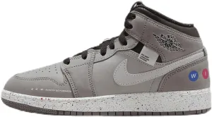 Air Jordan 1 Mid Wings Big Kids' Shoes (FZ1209-001, Gunsmoke/Black/Laser Orange/Matte Silver) Size 7