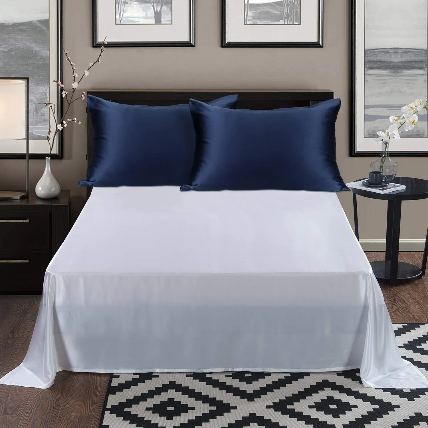 ALASKA BEAR Silk Pillowcase Queen Size Gift Set for Skin and Hair Care Beauty Sleep 100 Percent Organic Mulberry Pillow Slip Case (1pc, Navy)