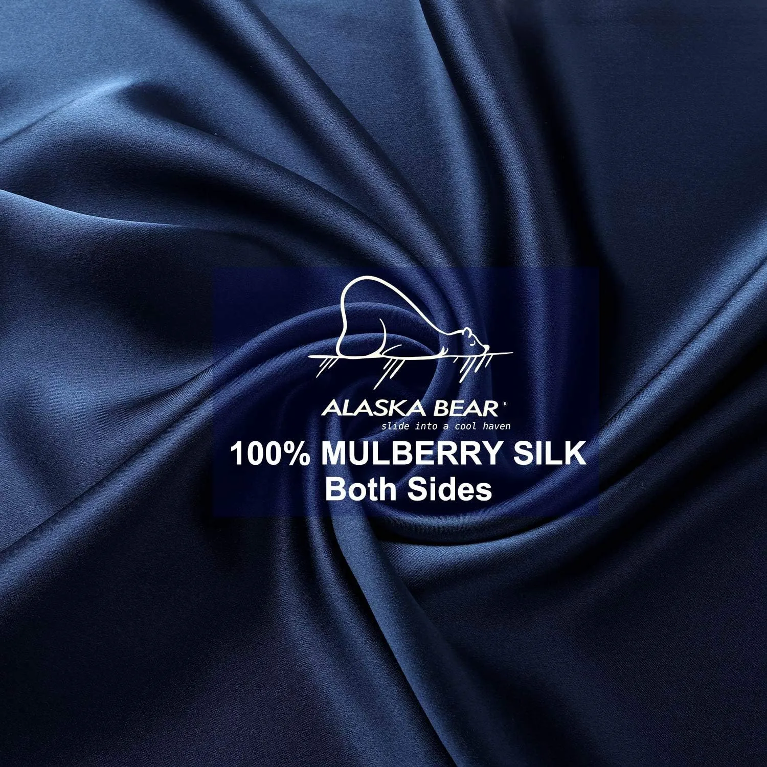 ALASKA BEAR Silk Pillowcase Queen Size Gift Set for Skin and Hair Care Beauty Sleep 100 Percent Organic Mulberry Pillow Slip Case (1pc, Navy)