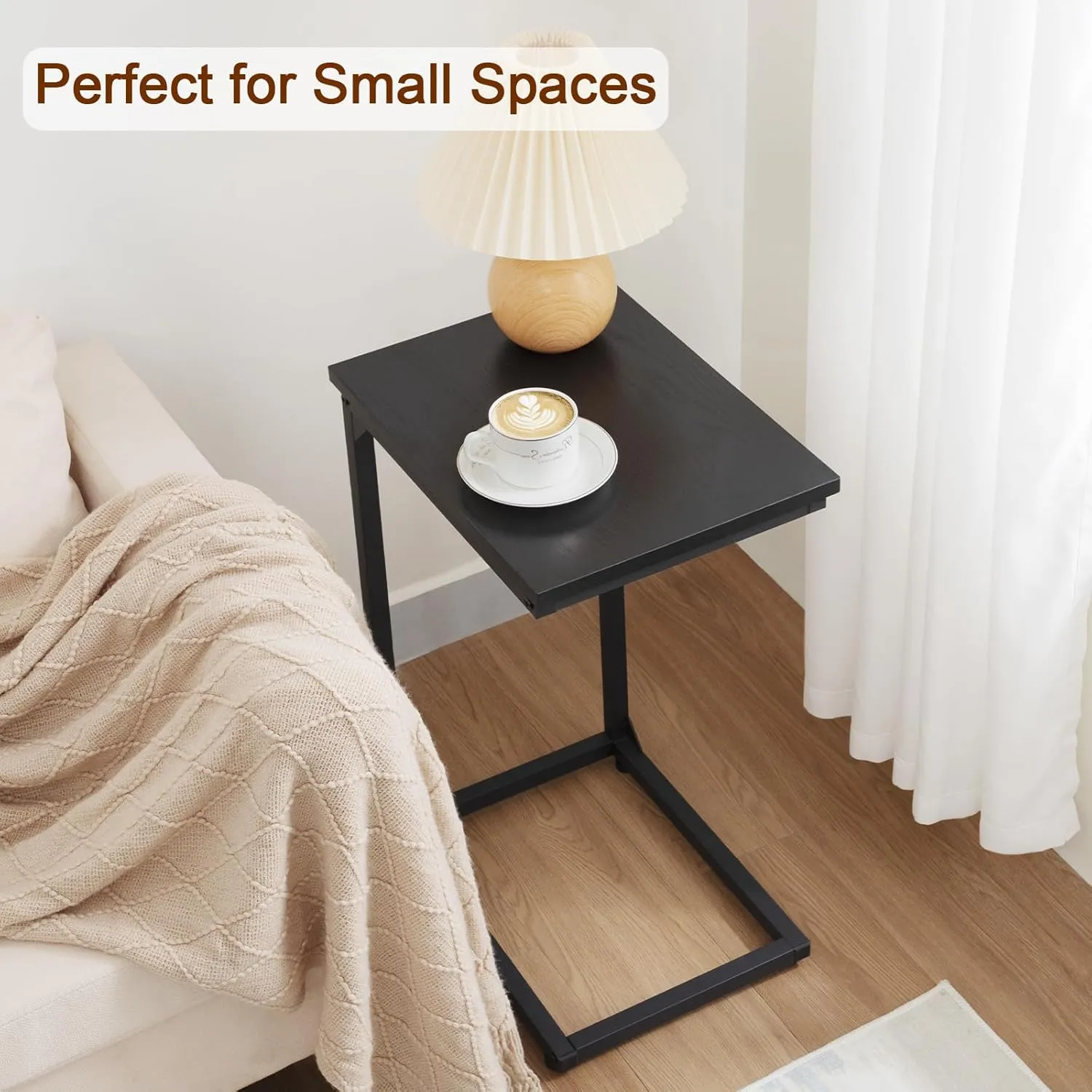 AMHANCIBLE C Shaped End Table Set of 2, Couch Tables That Slide Under, TV Tray Snack Table for Sofa, Small Side Table for Couch, Small Space, Living Room, Black, HET02CBK