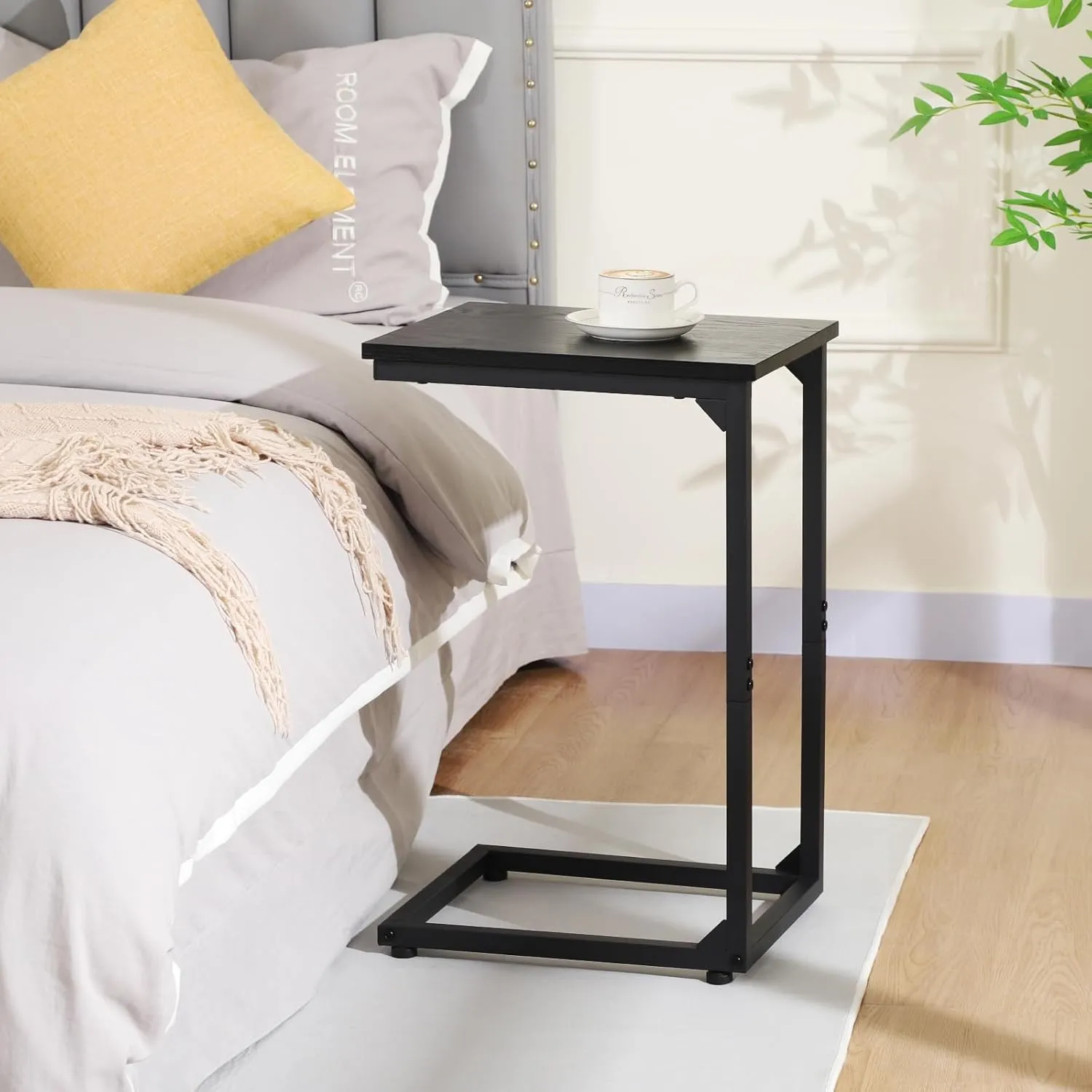 AMHANCIBLE C Shaped End Table Set of 2, Couch Tables That Slide Under, TV Tray Snack Table for Sofa, Small Side Table for Couch, Small Space, Living Room, Black, HET02CBK