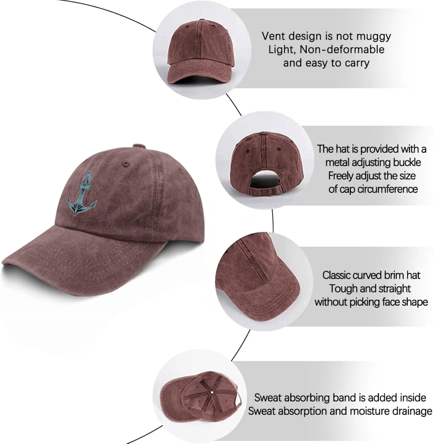Anchor Ship with Skull Rose Flowe hat Mens Vintage Cotton Washed Baseball Caps Adjustable Dad Hat