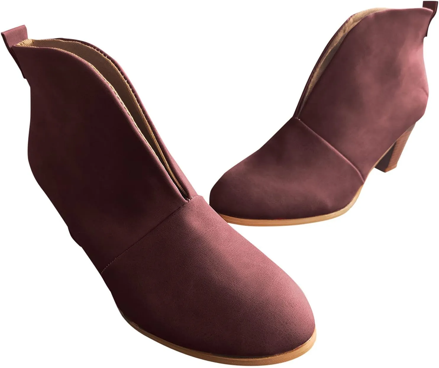 Ankle Boots for Women Fashion V Cut Ankle Booties Pointed Stacked Mid Heel Boots Cowboy Boots Winter Shoes