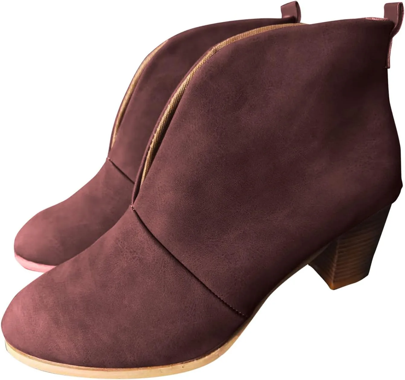 Ankle Boots for Women Fashion V Cut Ankle Booties Pointed Stacked Mid Heel Boots Cowboy Boots Winter Shoes