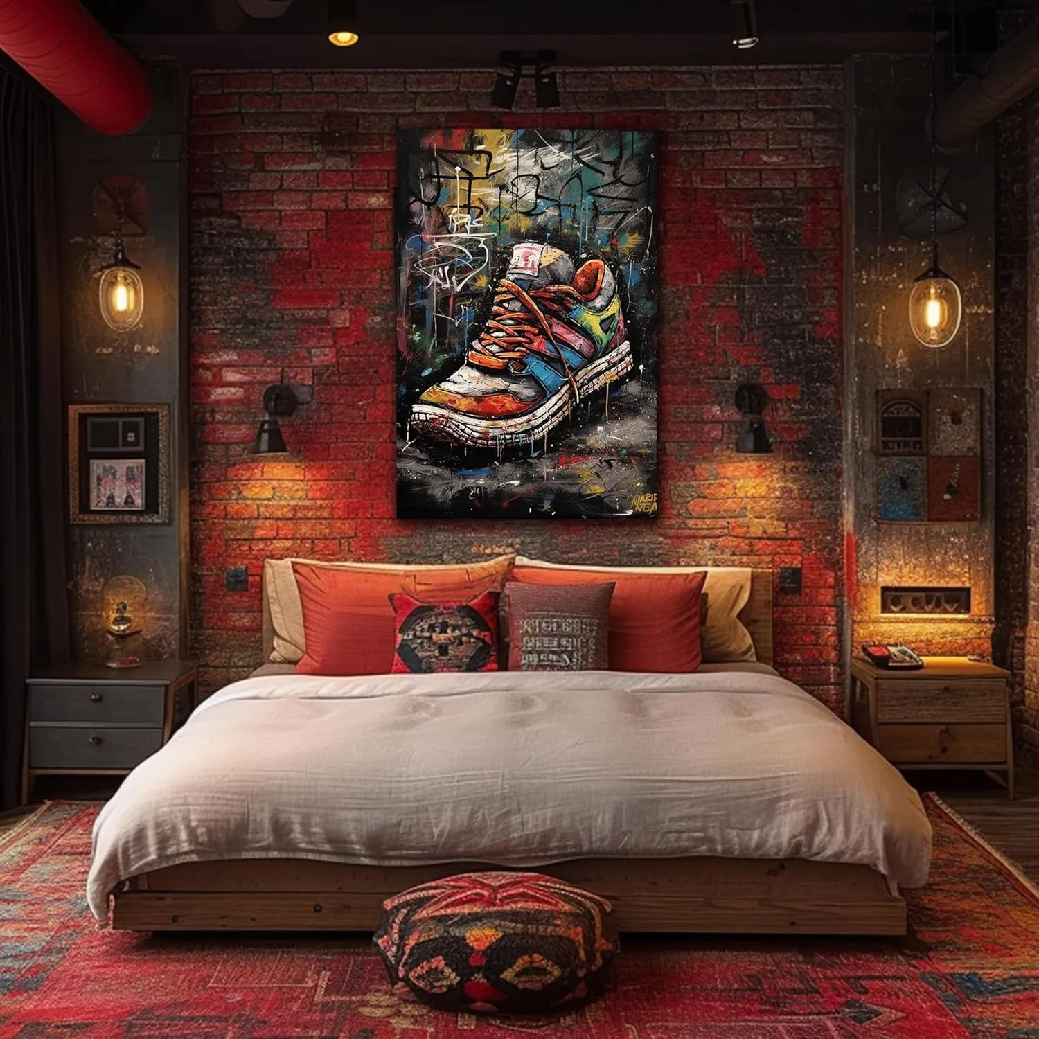 ANRUOXI Graffiti Sport Shoe Canvas Wall Art, Retro Abstract Graffiti Print Picture, Modern Urban Street Art Painting, Shoe Wall Decor Poster for Teen Bedroom 28" Wx40 H