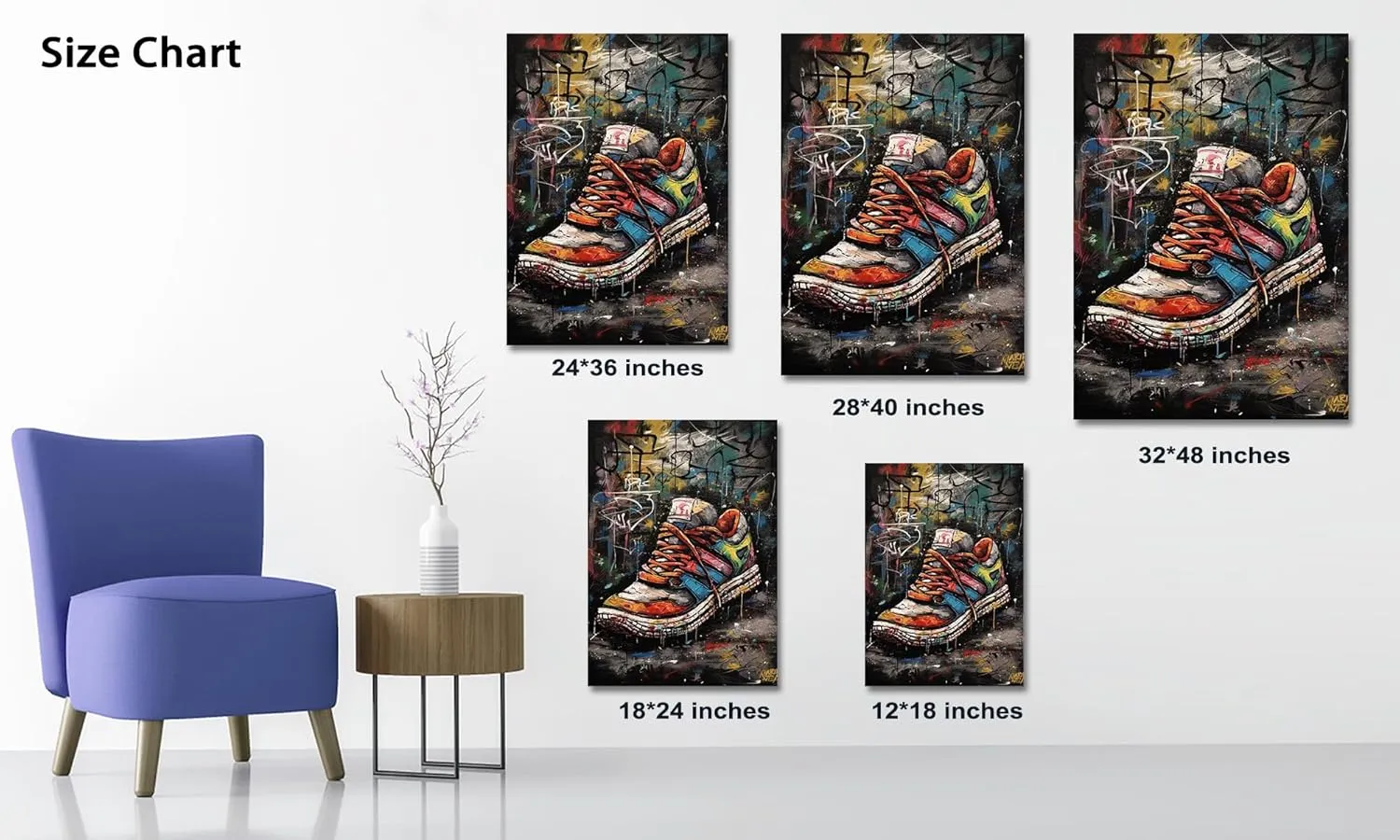 ANRUOXI Graffiti Sport Shoe Canvas Wall Art, Retro Abstract Graffiti Print Picture, Modern Urban Street Art Painting, Shoe Wall Decor Poster for Teen Bedroom 28" Wx40 H