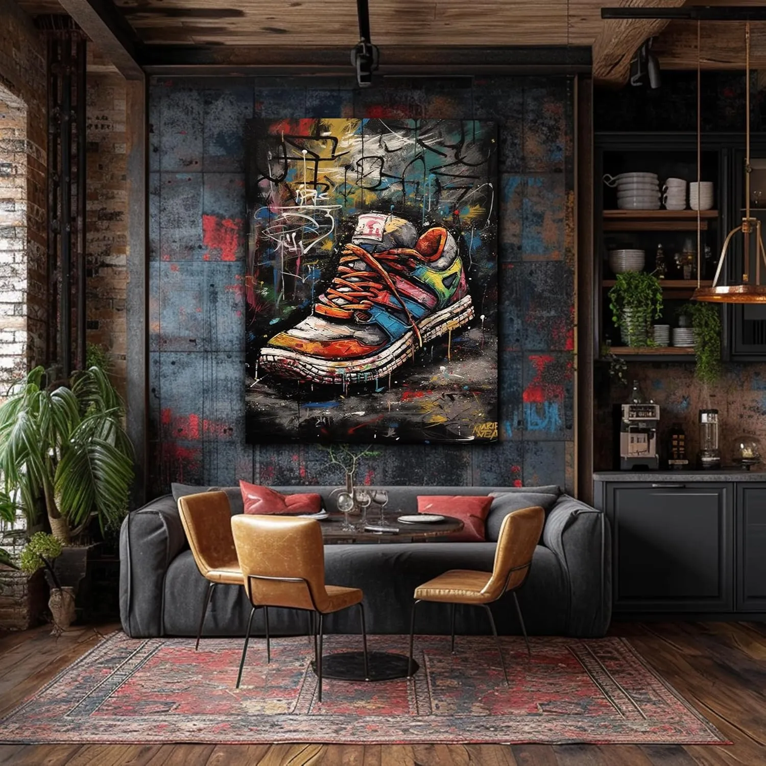 ANRUOXI Graffiti Sport Shoe Canvas Wall Art, Retro Abstract Graffiti Print Picture, Modern Urban Street Art Painting, Shoe Wall Decor Poster for Teen Bedroom 28" Wx40 H