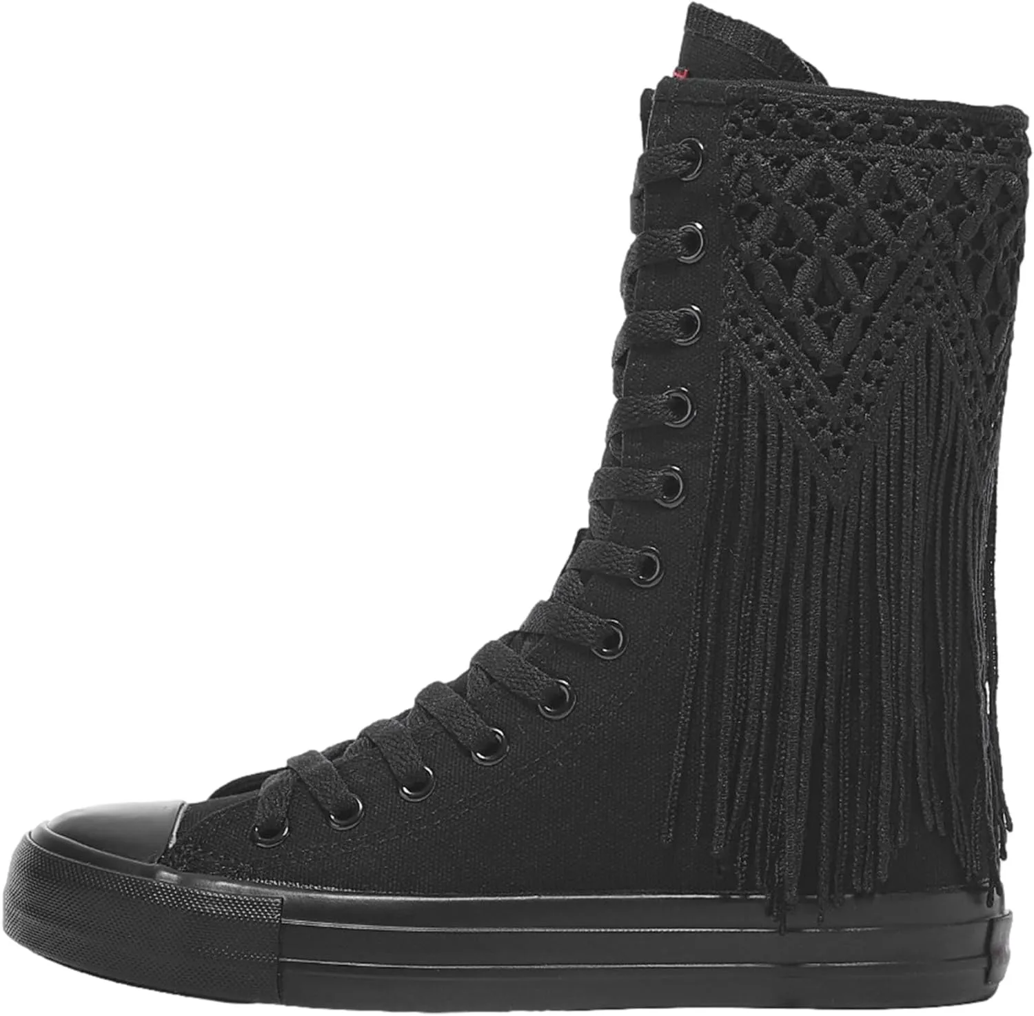 ANUFER Womens Girls Classic Mid-Calf Lace Up Zipper Canvas Boots Casual High Top Canvas Sneakers