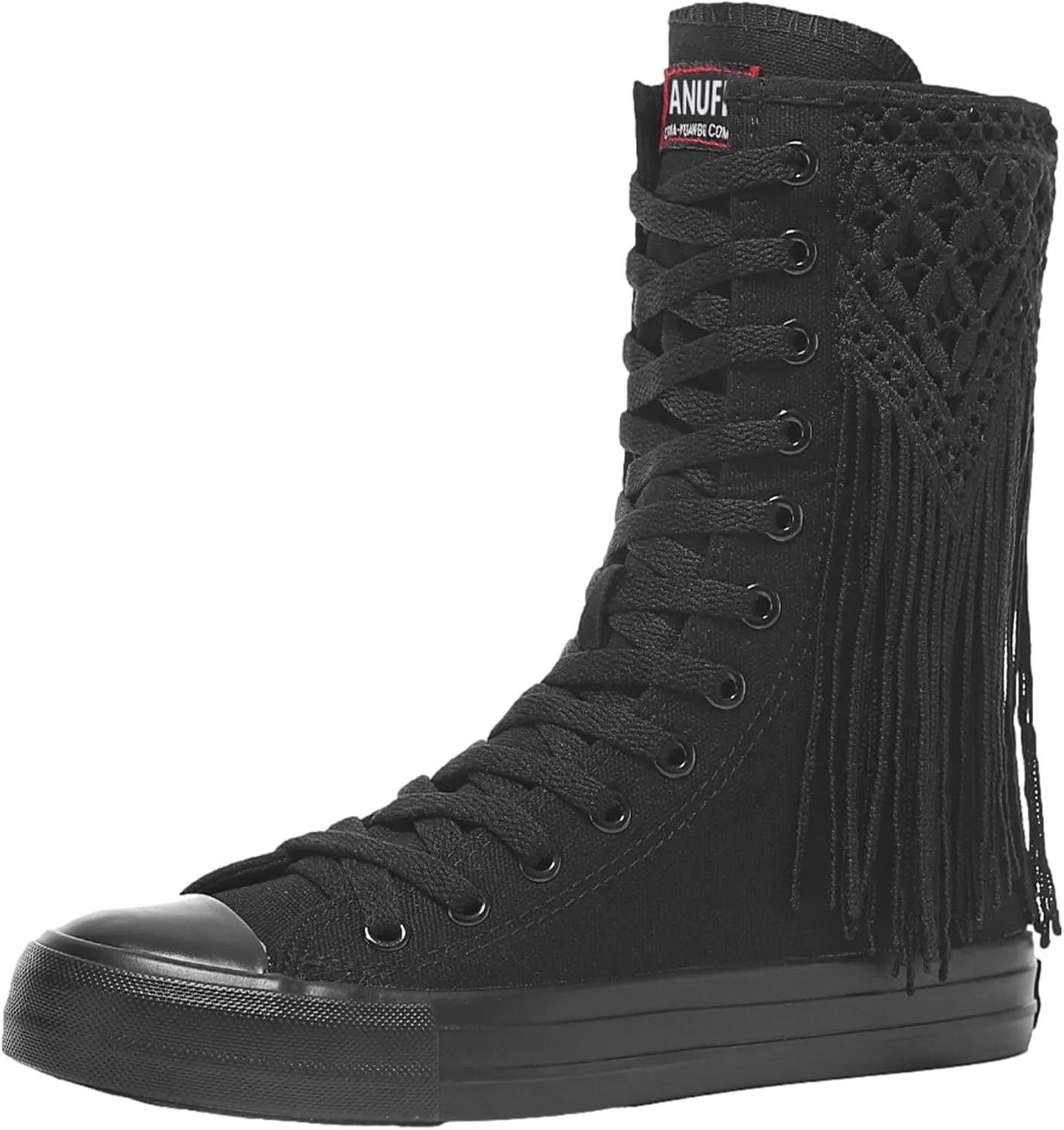 ANUFER Womens Girls Classic Mid-Calf Lace Up Zipper Canvas Boots Casual High Top Canvas Sneakers