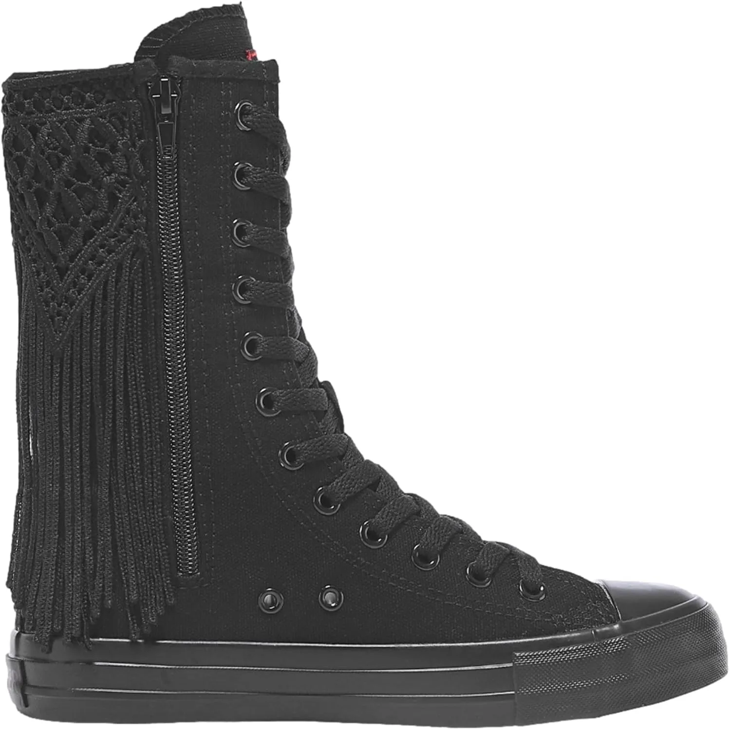ANUFER Womens Girls Classic Mid-Calf Lace Up Zipper Canvas Boots Casual High Top Canvas Sneakers