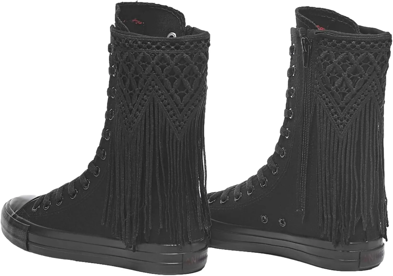 ANUFER Womens Girls Classic Mid-Calf Lace Up Zipper Canvas Boots Casual High Top Canvas Sneakers