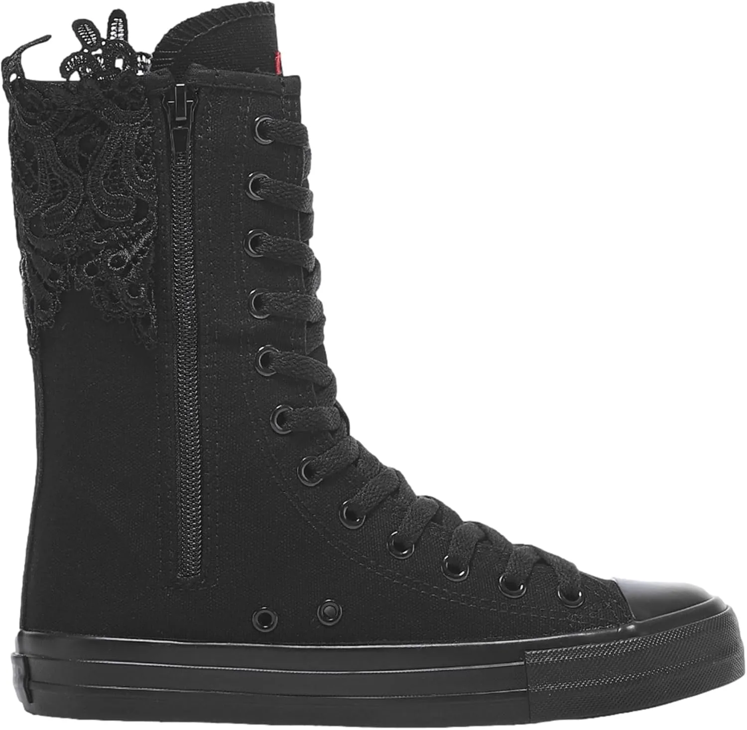 ANUFER Womens Girls Classic Mid-Calf Lace Up Zipper Canvas Boots Casual High Top Canvas Sneakers