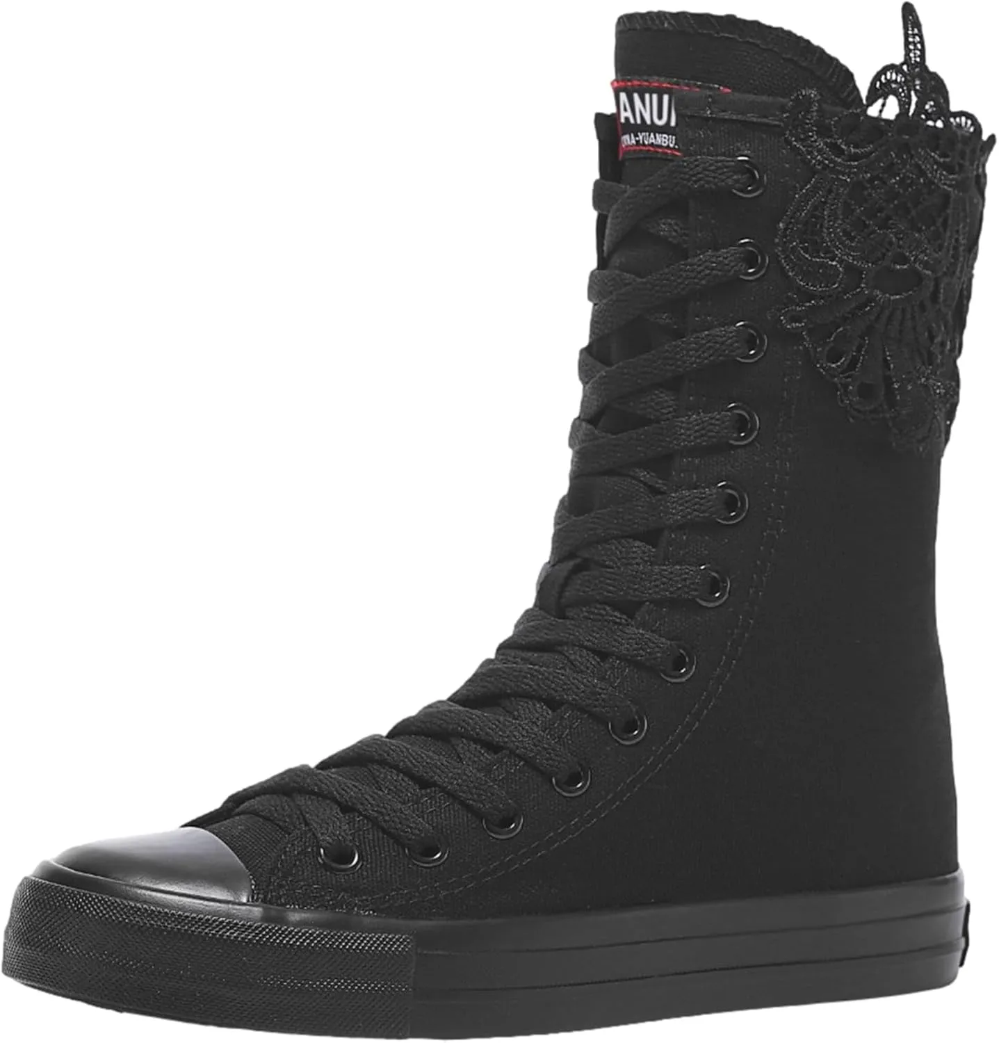 ANUFER Womens Girls Classic Mid-Calf Lace Up Zipper Canvas Boots Casual High Top Canvas Sneakers