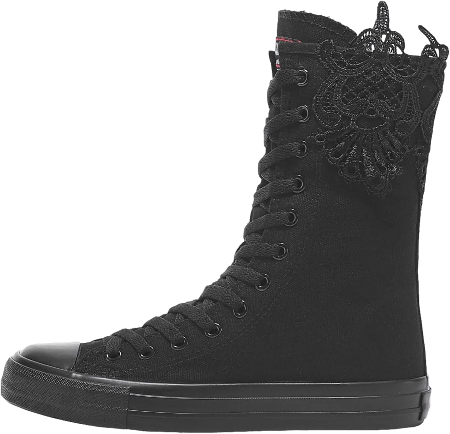 ANUFER Womens Girls Classic Mid-Calf Lace Up Zipper Canvas Boots Casual High Top Canvas Sneakers