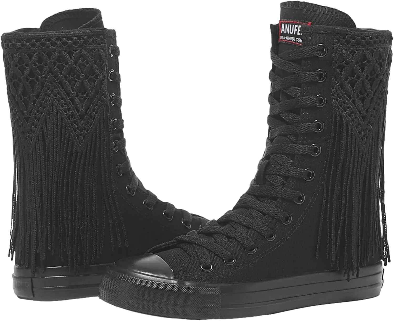 ANUFER Womens Girls Classic Mid-Calf Lace Up Zipper Canvas Boots Casual High Top Canvas Sneakers